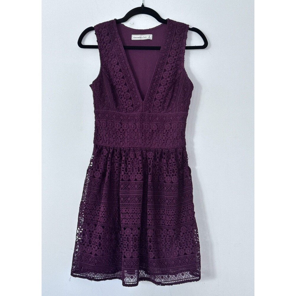 Abercrombie & Fitch Lace Dress Womens 0 Purple Fit Flare Sleeveless Mini Boho
